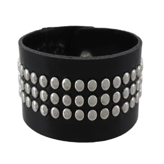 Black Vinyl Wristband with Small Chrome Studs {1}