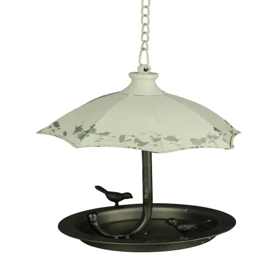 Distressed White Metal Art Umbrella Hanging Bird Feeder {1}