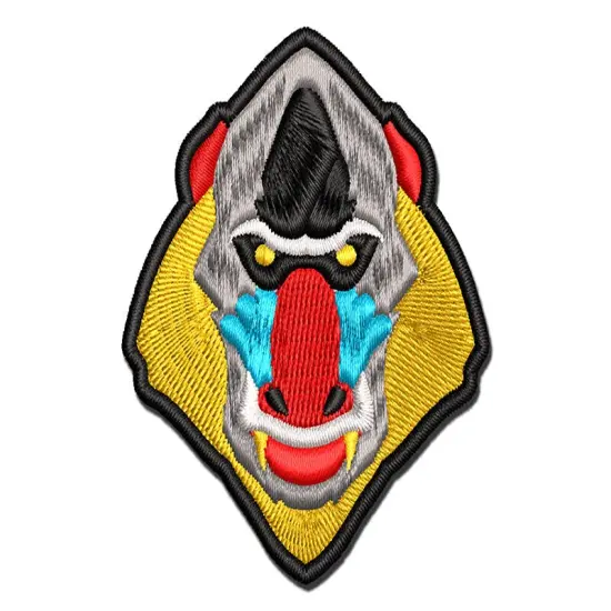 Mandrill Head Colorful Monkey Baboon Multi-Color Embroidered Iron-On or Hook & Loop Patch Applique {1}