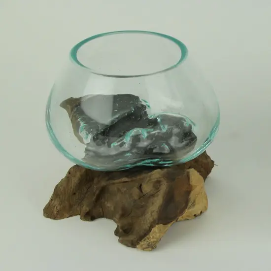 Molten Glass On Teak Driftwood Decorative Bowl Vase Terrarium Planter {3}