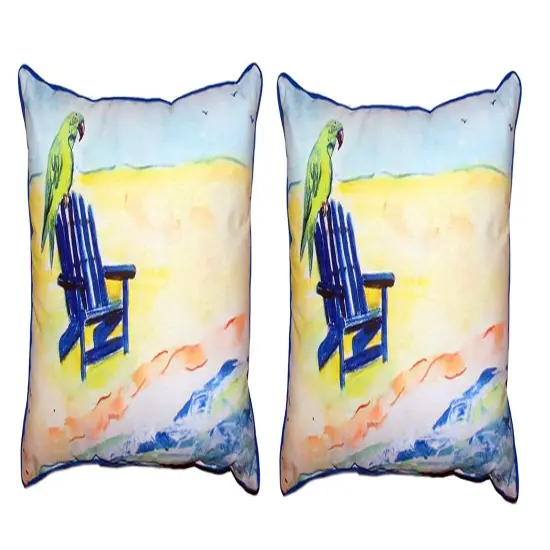 Pair of Betsy Drake Parrot and Chair Outdoor Pillows 16 Inch x 20 Inch {1}