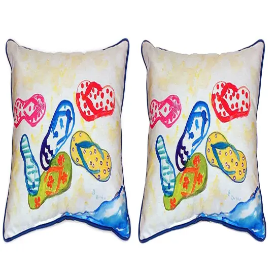 Pair of Betsy Drake Six Flip Flops Large Indoor/Outdoor Pillows 18x18 {1}