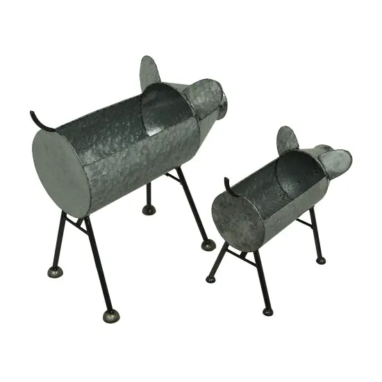 Galvanized Standing Pig Planters Set Of 2 {2}