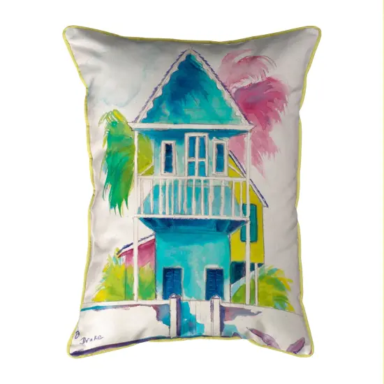 Betsy Drake W. Palm Hut Blue Large Indoor/Outdoor Pillow 16x20 Multicolor {1}