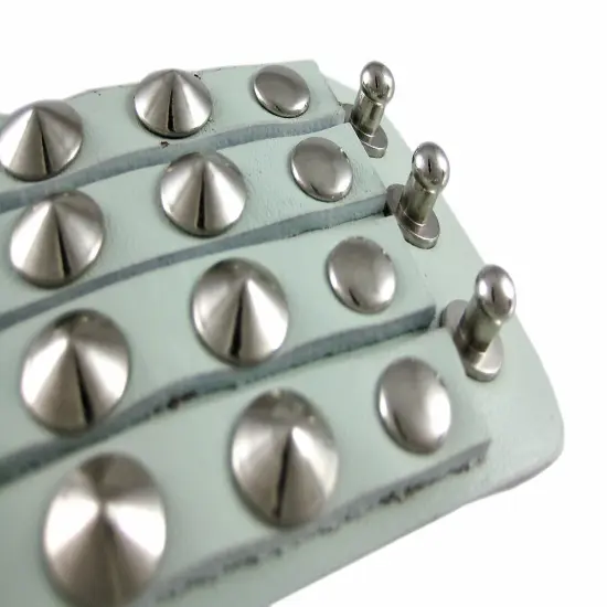 Gray Leather 4 Row Cone Spiked Wristband Wrist Band {4}