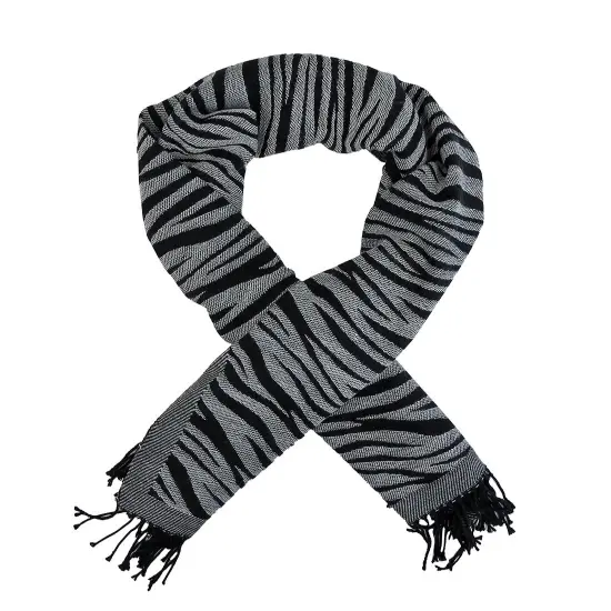 Black / White Zebra Stripe Scarf Shawl Fringed {3}