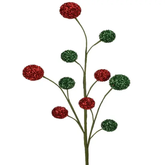 30" Red and Green Glitter Ball Filler Spray - Festive Christmas Decor {1}