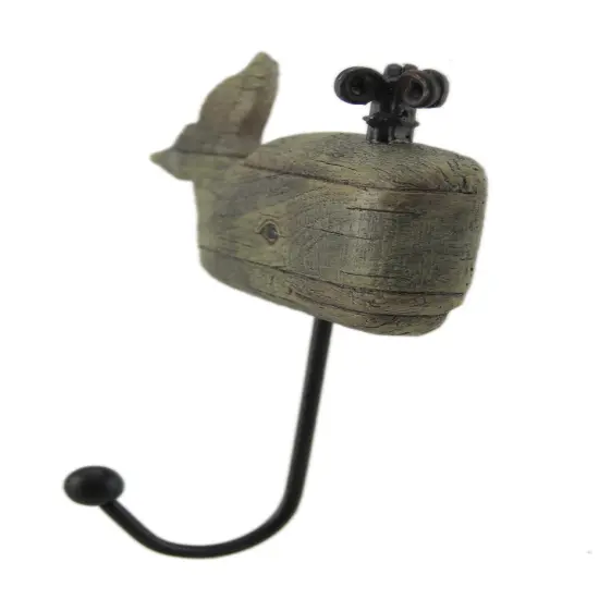 Distressed Wood Look 2 Piece Spouting Whale Wall Hook Set {3}