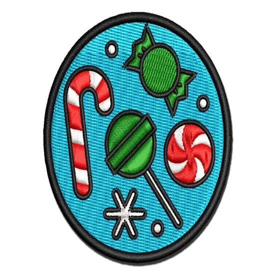 Christmas Candy Canes Lollipop Snowflakes Multi-Color Embroidered Iron-On or Hook & Loop Patch Applique {1}