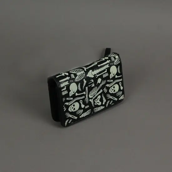Glow in the Dark Skeleton Print Black Vinyl Wallet With Removable Wrist Strap {5}
