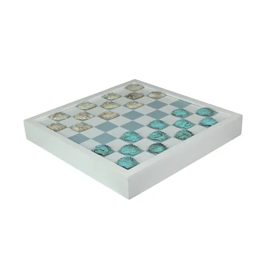 Coastal Themed Seashell Checkers Set With Game Board 13 Inches {1}