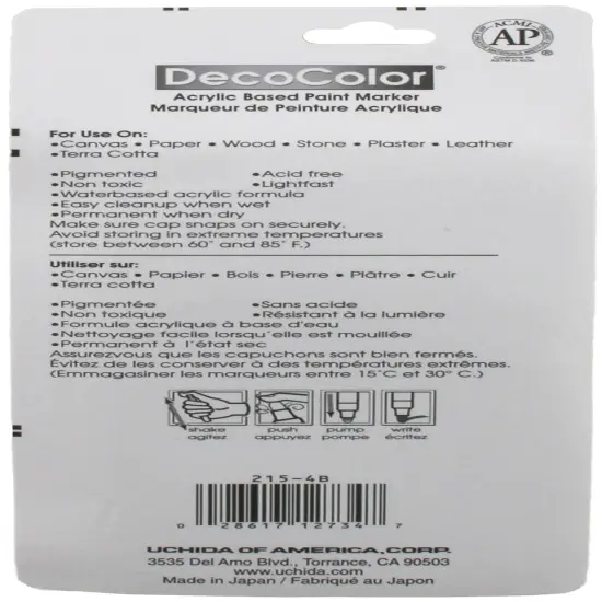 Uchida DecoColor Fine Tip Acrylic Paint Markers 4/Pkg-Black, White, Gold And Silver {2}