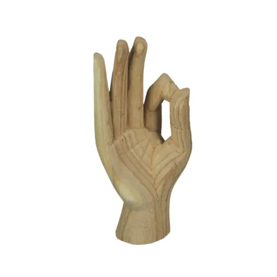 Carved Wooden A-OK Hand Gesture Statue Natural Finish 8 Inches High {1}
