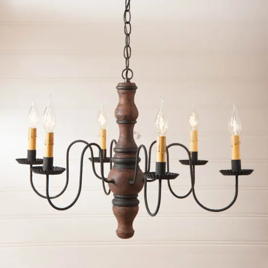 6 Arm Gettysburg Wood Dining Chandelier in Hartford Pumpkin 27 Inches Diameter {3}