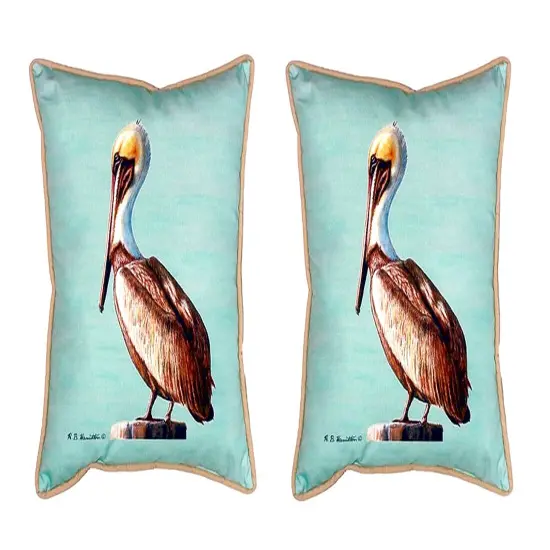 Pair of Betsy Drake Pelican Teal Large Indoor/Outdoor Pillows 16 Inch X 20 Inch {1}
