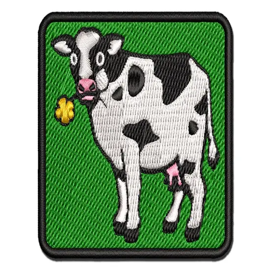Cute Cow Eating Flower Multi-Color Embroidered Iron-On or Hook & Loop Patch Applique {1}