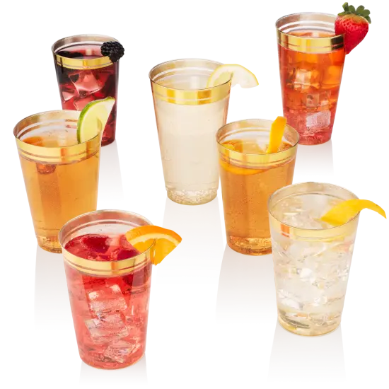 100ct. Cups Glitter-Gold Rim Plastic Disposable Glasses, Elegant Parties, Special Events, Weddings 12, 14, or 16 oz. {6}