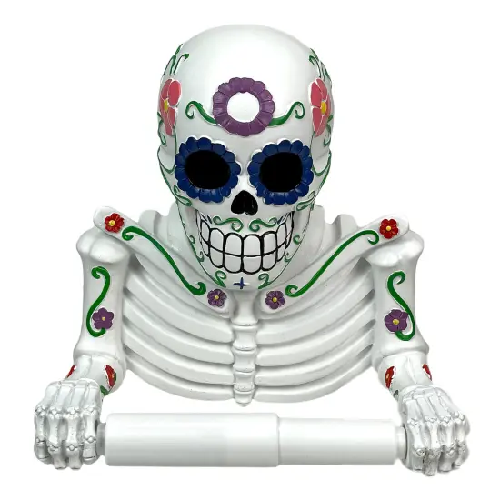 Smelly Skelly White Day of the Dead Sugar Skull Toilet Tissue Holder {1}