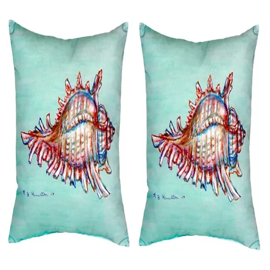 Pair of Betsy Drake Conch - Teal No Cord Pillows 18 Inch X 18 Inch {1}
