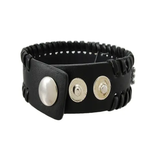 Black Vinyl Clear Rhinestone Accented Bracelet Wristband {3}