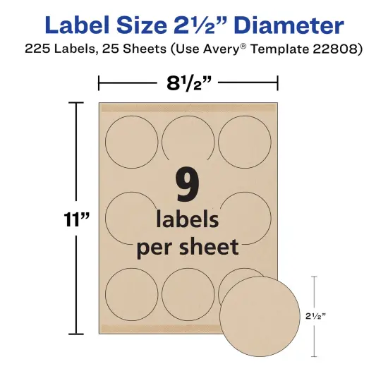 Avery Kraft Brown Round Labels with Sure Feed Technology, 2.5" Diameter, Print to the Edge, Laser/Inkjet Printable Labels, 225 Total (22808) {4}
