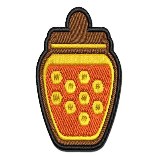 Honey Jar with Honeycomb Multi-Color Embroidered Iron-On or Hook & Loop Patch Applique {1}