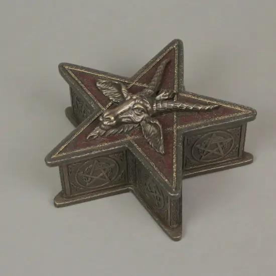 Sigil Of Baphomet Pentagram Shaped Bronze Finish Resin Trinket Box Satanic Decor {3}