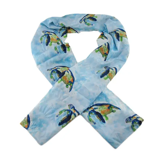 Betsy Drake Blue Sea Turtle Print Polyester Fashion Scarf 70 X 20 In. {1}