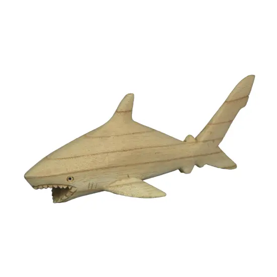 8" Hand Carved Great White Shark Wooden Sculpture &ndash; Nautical Ocean Decor {1}