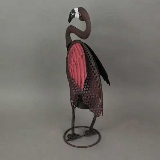Pink Flamingo Metal Art Polka Dot LED Lighted Solar Garden Statue Yard Decor {4}