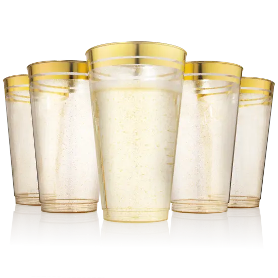 100ct. Cups Glitter-Gold Rim Plastic Disposable Glasses, Elegant Parties, Special Events, Weddings 12, 14, or 16 oz. {4}