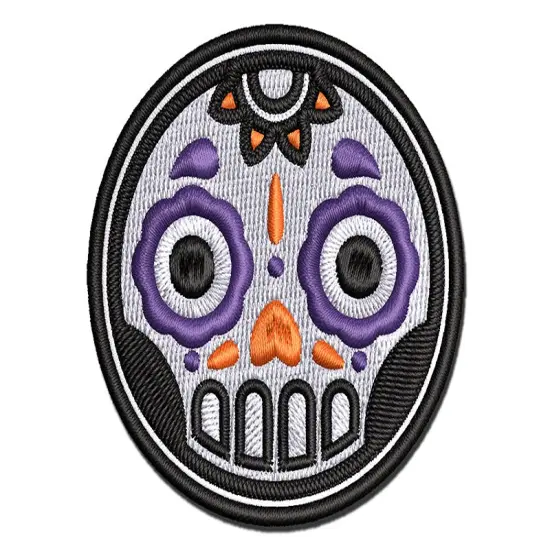 Cute Dia de los Muertos Day of Dead Sugar Skull Multi-Color Embroidered Iron-On or Hook & Loop Patch Applique {1}