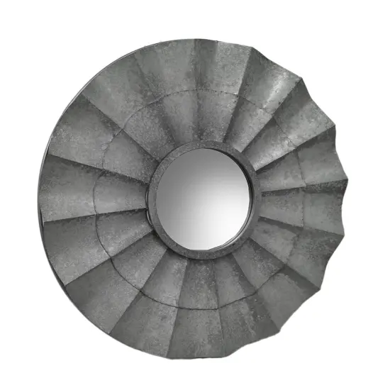 Decorative Galvanized Finish Ruffled Metal Rustic Wall Mirror 30 Inch {1}