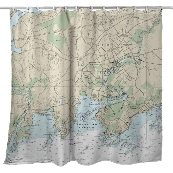 Betsy Drake Branford Harbor, CT Nautical Map Shower Curtain {1}
