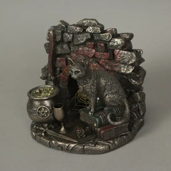 Little Wicked Conjuring Corner Bronze Finish Cat Witch Statue 5 Inches High {5}