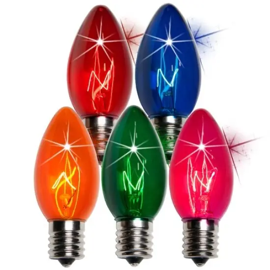 25 Bulbs - C9 Twinkle Triple Dipped Transparent Multicolor, 7 Watt lamp {1}