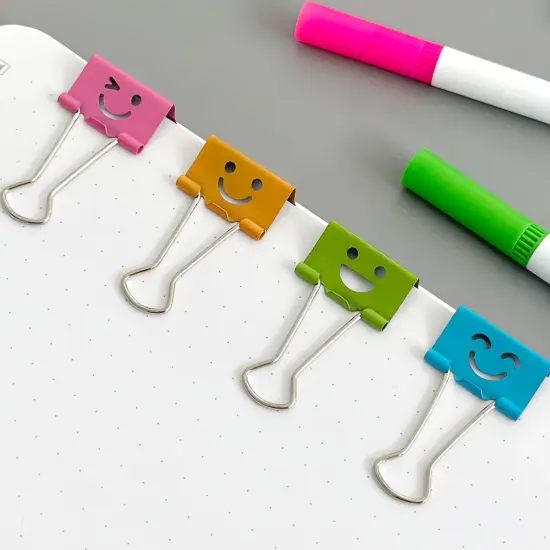 Wrapables Smiling Face Binder Clips for Office, Paper Clamps, Paper Clips Medium {4}