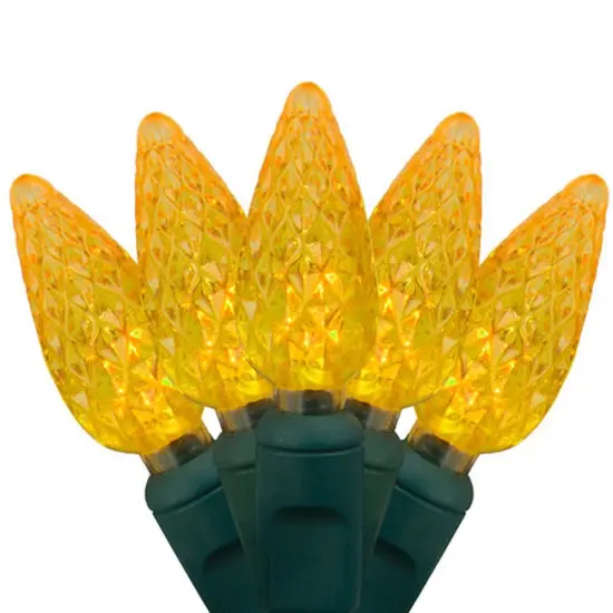 70 Gold C6 LED Christmas Lights, Green Wire, 4" Spacing {1}