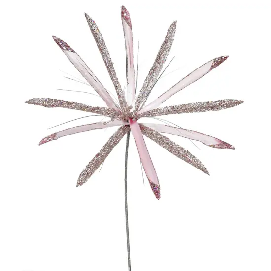 3PK - 24" Pink Velvet Papyrus 20" Glitter Flower Decorative Christmas Pick {1}
