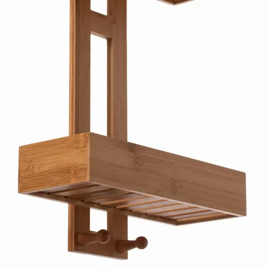 Bathroom Multi-function Natural Bamboo Storage Rack Over Shower Head Organizer, Shower Ball, Shampoo, Conditioner, Soap Holder {4}