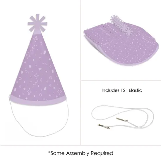 Big Dot of Happiness Purple Confetti Stars - Cone Happy Birthday Party Hats for Kids and Adults - Set of 8 (Standard Size) {6}