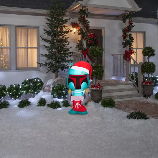 Gemmy Airblown Inflatable Christmas Star Wars Boba Fett Holding A Stocking Yard Decoration 116017 {2}