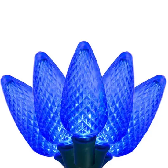 25 Blue C9 LED Christmas Lights, Green Wire, 8" Spacing {1}