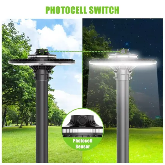 Led Post Top Light 100W Dusk to Dawn Outdoor Circular Area Pole Light 5000K {3}