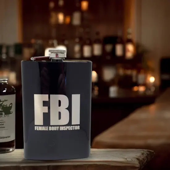 8oz BLACK Female Body Inspector Flask {4}