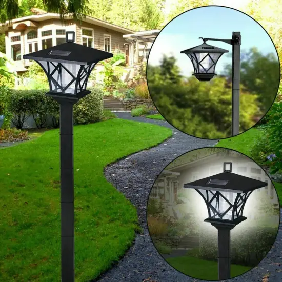 Solar Power Light Lamp Post Lantern 2-in-1 Yard Stake Outdoor Garden Lighting 5' {3}