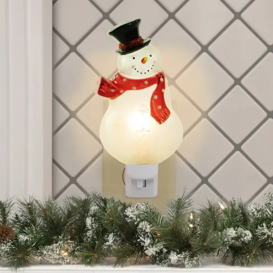 Northlight Snowman Wearing Red Scarf Christmas Night Light - 6.75" White {3}