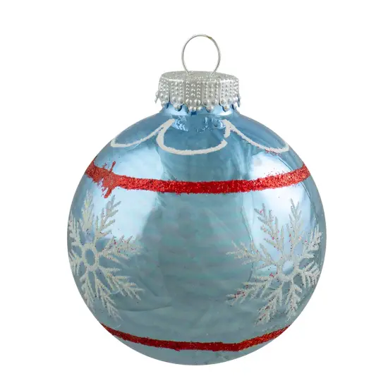 Northlight 4ct Silver and Blue Snowflake Glass Ball Christmas Ornament 2.75" (70mm) {6}