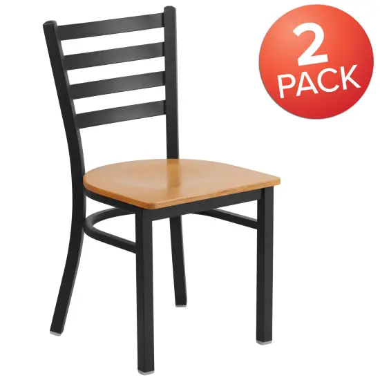 Emma and Oliver 2 Pack Ladder Back Metal Restaurant Chair Natural/BlackMetal {5}