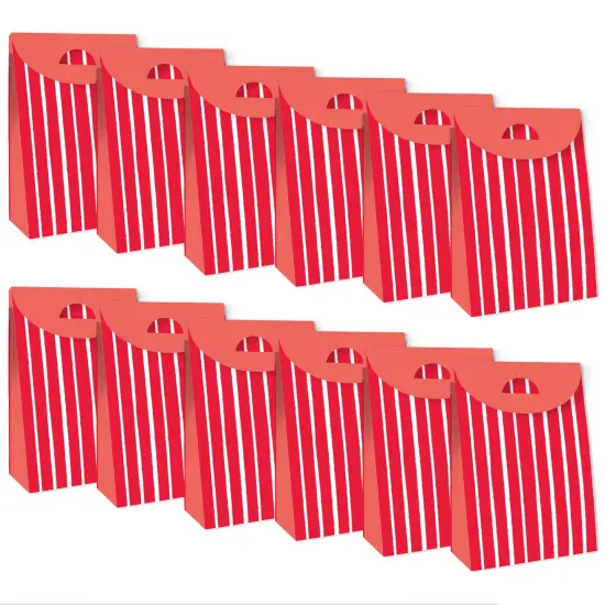 Big Dot of Happiness Red Stripes - Simple Gift Favor Bags - Party Goodie Boxes - Set of 12 {6}
